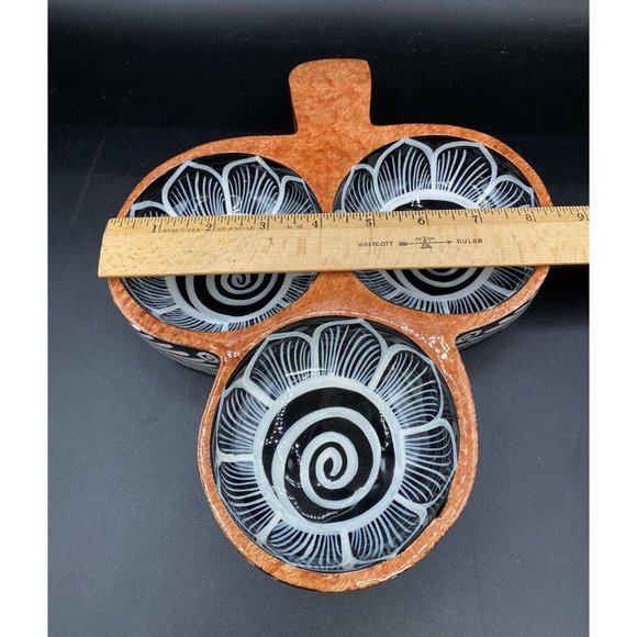 Hand Painted Puerto Vallarta Floral Mexican Folk Art Wooden 3 Section Nut Bowl - Picture 12 of 12